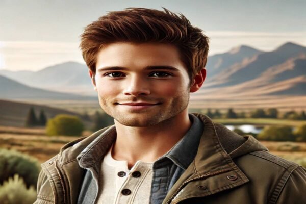 Aiden Langston in Utah with mountains in the background, smiling confidently and showcasing his down-to-earth charm and determination