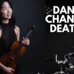 Dana Chang, violinist, holding a violin with text reading 'Dana Chang Death' in the background