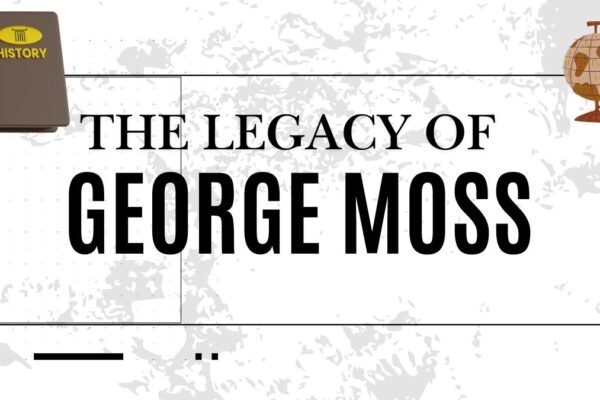 Graphic highlighting the legacy of George Moss, a key figure in Kansas City history, with a book and globe symbolizing knowledge and history