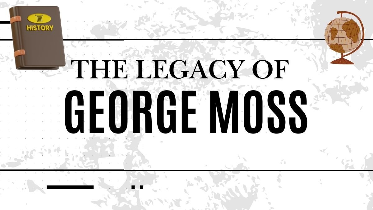 Graphic highlighting the legacy of George Moss, a key figure in Kansas City history, with a book and globe symbolizing knowledge and history