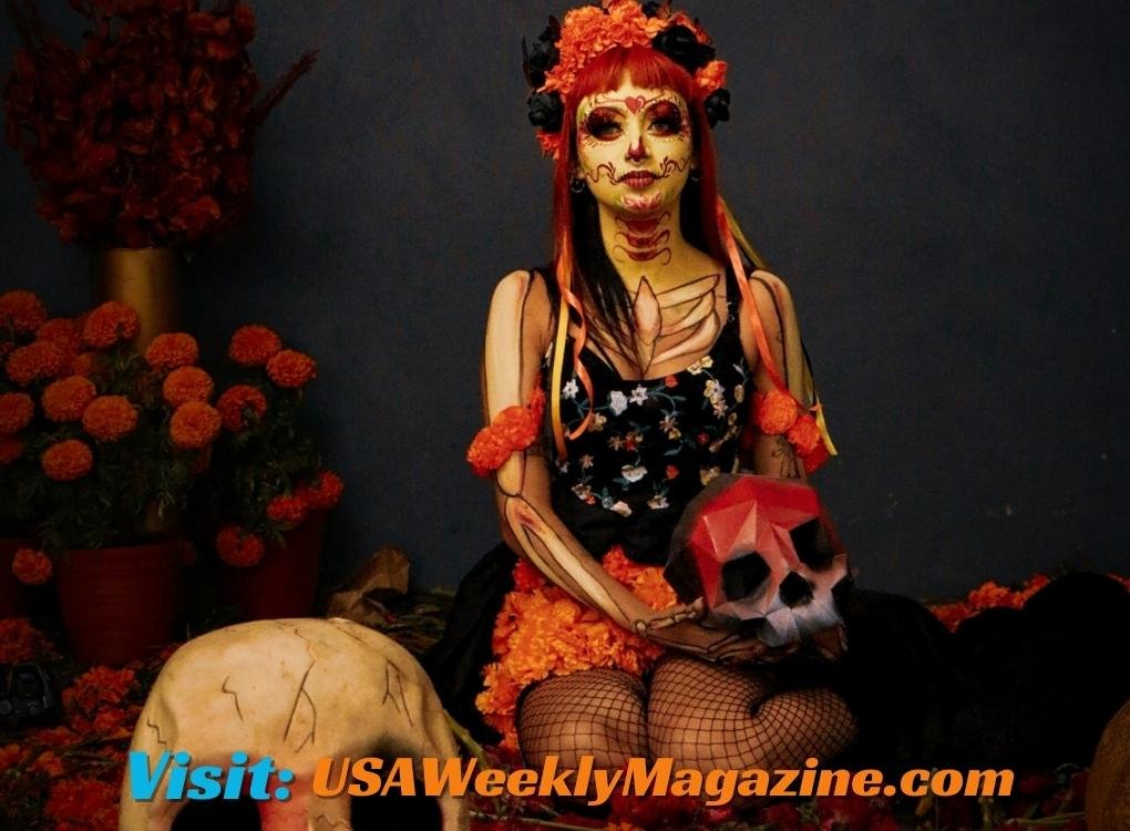 Woman with face paint and floral headpiece at the annual Austin festival for short nyt celebrations.